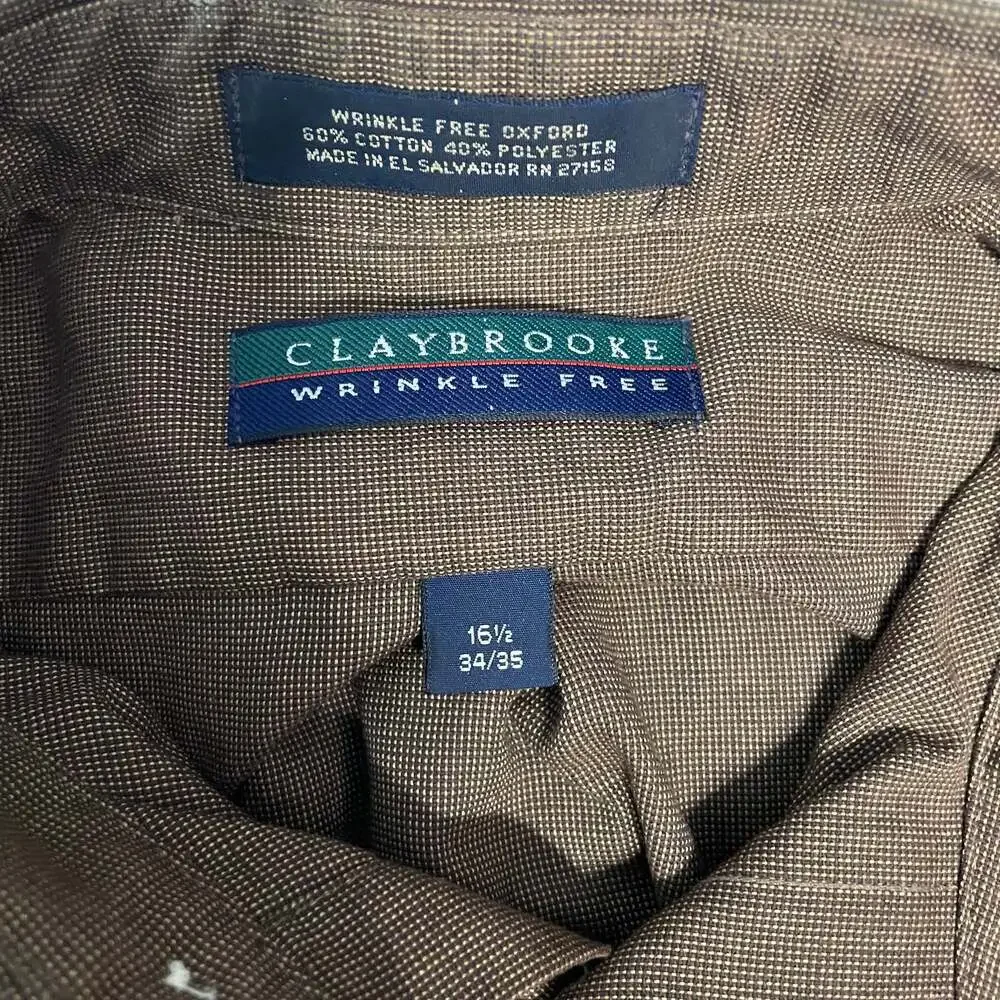 Claybrooke Wrinkle Free Oxford Shirt Brown Button Down 16.5 34/35